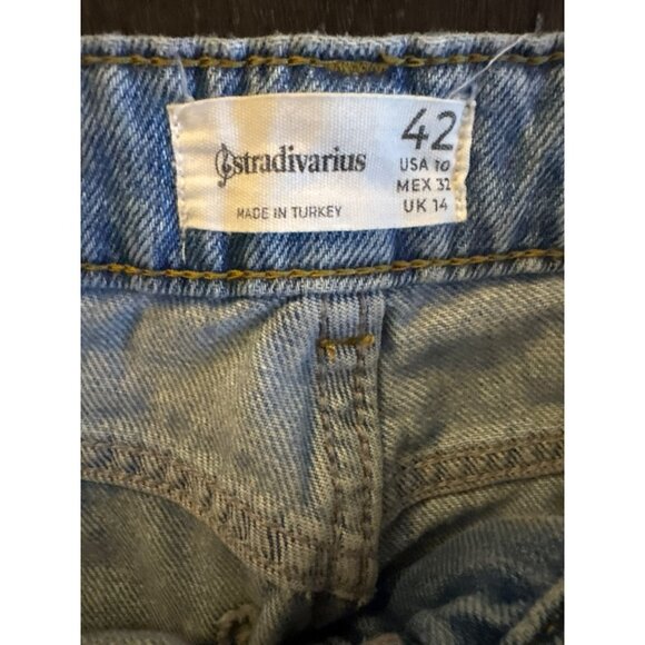 Stradivarius Light Wash Distressed Wide-Leg High-Rise Jeans USA Size 10 - Picture 3 of 7